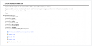 Using Moodle Restrict Access we control which evaluations are shown to each job group.